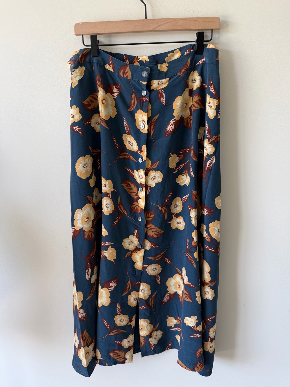 Charter Club Navy Floral Button-Front Midi Skirt Fall Festival